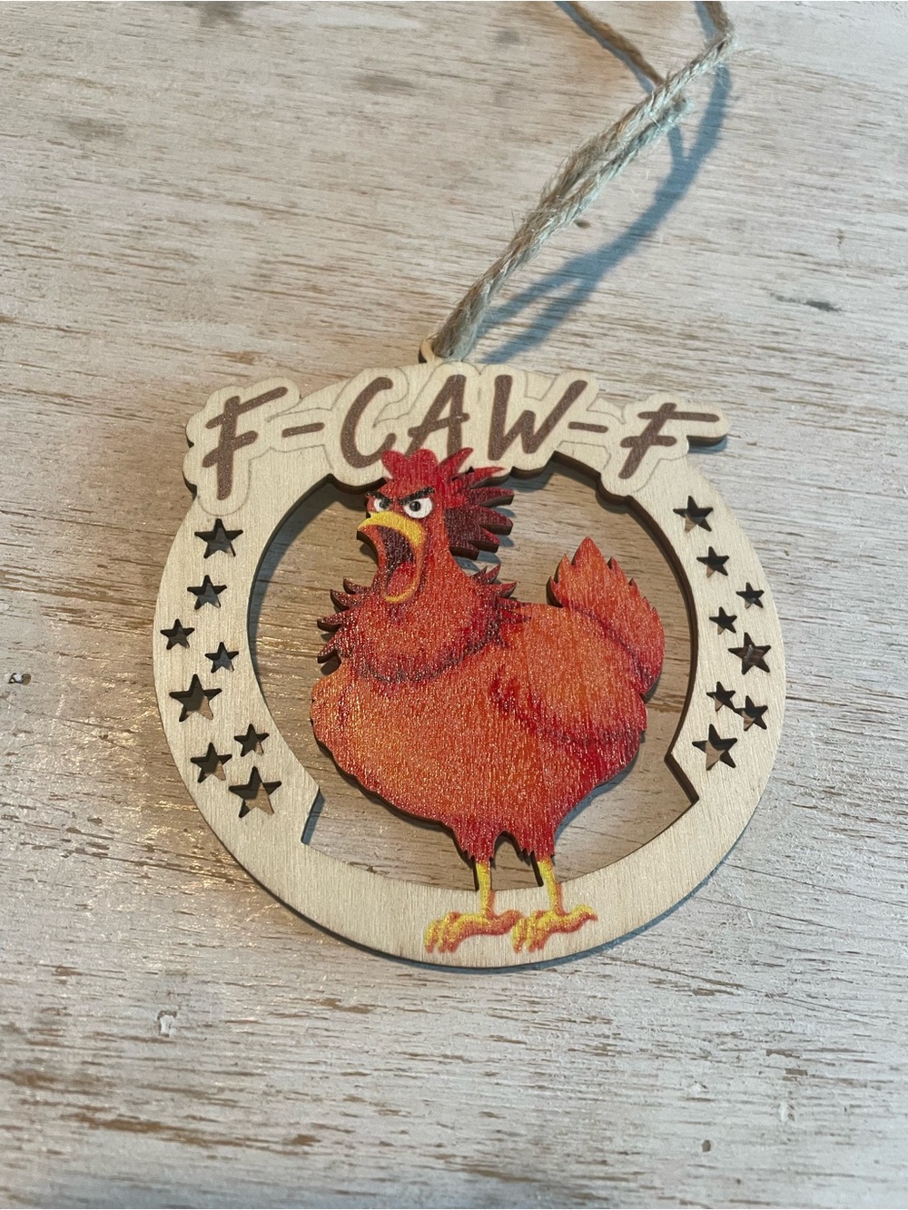F-CAW-F  Rooster Christmas Ornament - Wooden